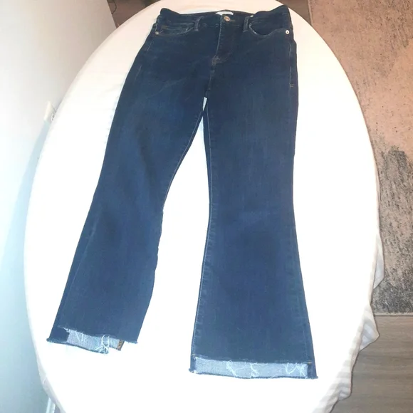 FRAME Le Crop Mini Boot Blue Frayed Hem Flared Jeans - Picture 13 of 13